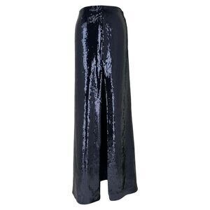 Galvan London Beating Heart Sequined Maxi Skirt in Navy Blue Polyester